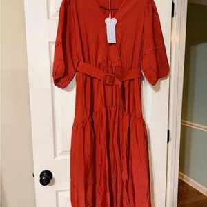 Elegant Red Belted Dress